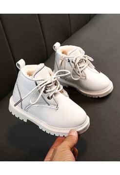 Детские белые ботинки со шнуровкой зимние 